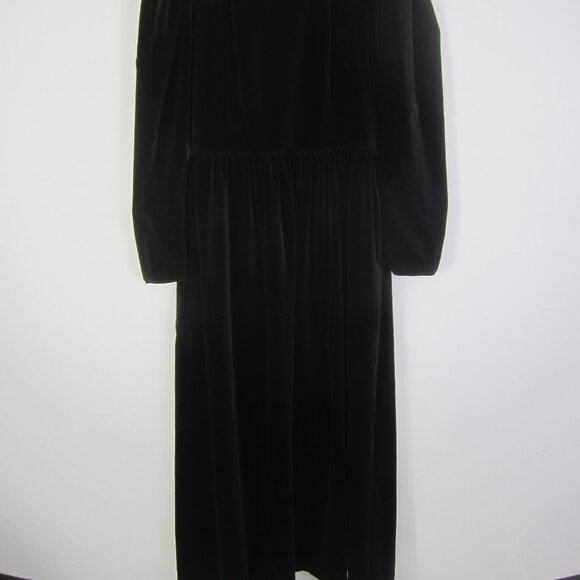 Vtg Laura Ashley Women S Black Velour Velvet LS Maxi Dress Waist 28" Fit Flare - Picture 10 of 10